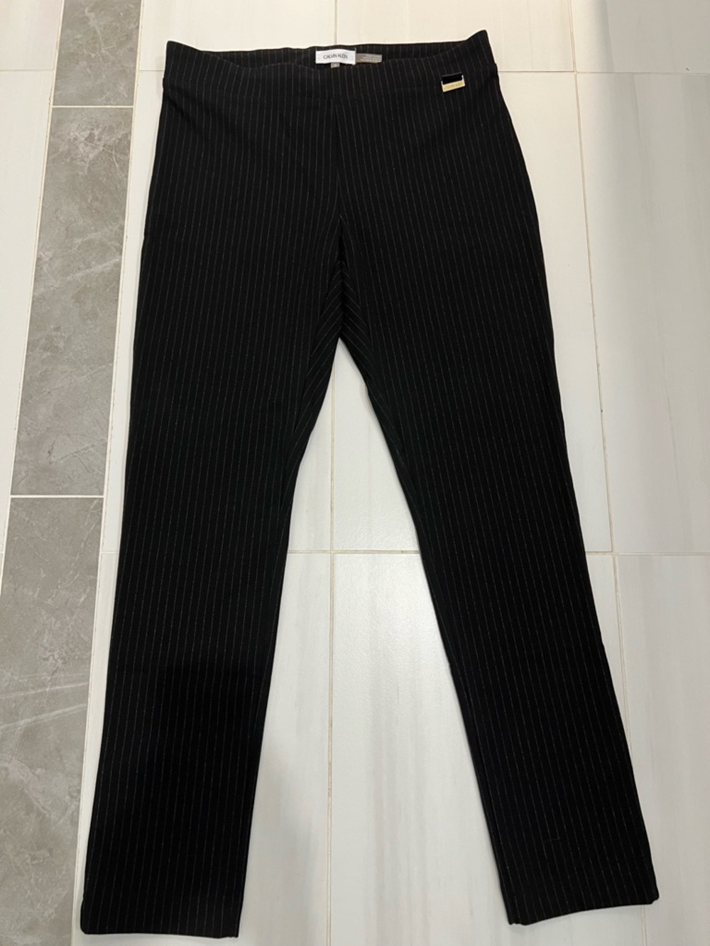 Calvin Klein Black Pinstripe Pants Medium Slim Stretch Work Career